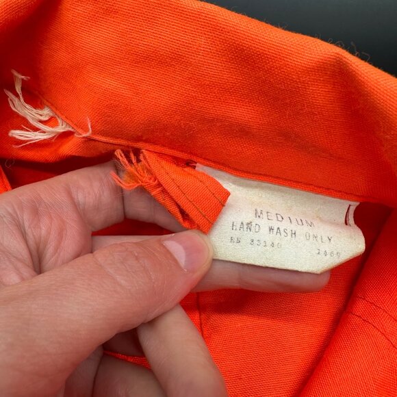 Vintage Orange Hunting Jacket Medium Small Game Pocket Zip Up Retro 1970s As Is - Picture 4 of 12